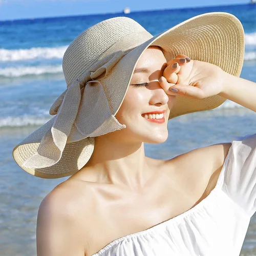 Vista 3 de FSIGOM Sombrero flexible plegable para mujer, sombrero de paja con protección solar de ala ancha, gorra de playa con protección UV de verano