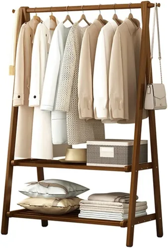 Vista 12 de Perchero de madera de bambú, con estantes de almacenamiento, estante para colgar ropa, para entrada, sala de estar, dormitorio