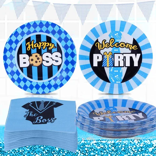 Vista 7 de BOSS - Bolsas de regalo de fiesta, 24 unidades con 30 calcomanías para niños, color azul, negro, cumpleaños, baby shower, golosinas, bolsas
