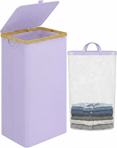 Vista 14 de iEGrow Cesta de lavandería con tapa, cesta grande de lavandería de 110 litros con asa y tapa, organizador de ropa plegable con bolsa interior Beige