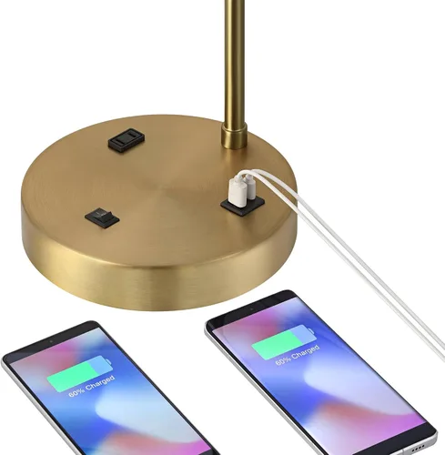 Vista 3 de 360 Lighting Colby - Lámpara de mesa moderna de 21 pulgadas con puertos de carga USB A+C y toma de corriente alterna en base de latón, pantalla