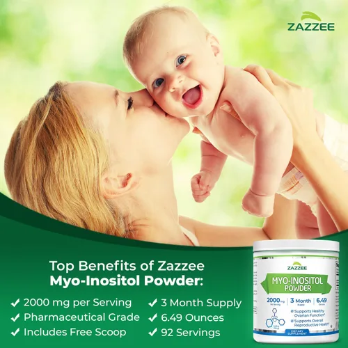 Vista 3 de Zazzee Myo-inositol en polvo, suministro para 3 meses, 92 porciones, 2000 mg por porción, cuchara gratis para dosis exacta, 6.49 onzas, certificado