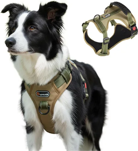 Vista 9 de Arnés táctico para perro, ajustable, sin tirones, con correas reflectantes y asa, arnés para cachorros con clips metálicos dobles para correa