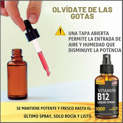 Vista 8 de Paquete de 2 líquidos B12 Spray 5000 mcg - Metilcobalamina Vitamina B12