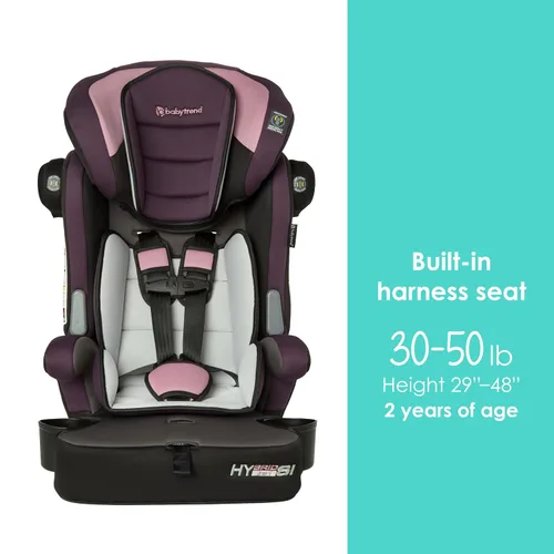 Vista 4 de Baby Trend Hybrid SI 3 en 1 - Asiento de coche con refuerzo de combinación con protección contra impactos laterales, Dash Orchid