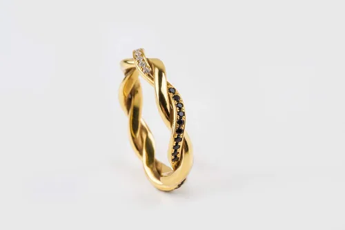 Vista 8 de Anillo trenzado de diamantes para mujer en oro sólido, anillo de trenza de diamante negro, anillo de eternidad de diamantes, anillo de eternidad