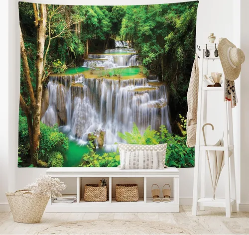 Vista 32 de Ambesonne Tapiz japonés, diseño tradicional japonés de jardín, meditación de bosque de vida silvestre, origami, colgante de pared para dormitorio