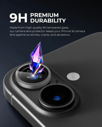 Vista 2 de UARMOR - Protector de lente de cámara para iPhone 17, 16 y 16 Plus, vidrio templado 9H, transparente HD, kit de fácil instalación, transparente