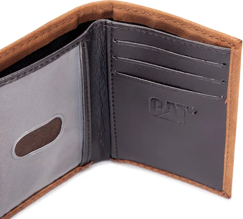 Vista 5 de Caterpillar Billetera triple de cuero para hombre con ventana de identificación