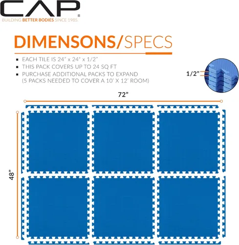 Vista 91 de CAP Puzzle Exercise Mats 1/2” Thick EVA Interlocking Foam Tiles for Home Gym Flooring Multiple Options