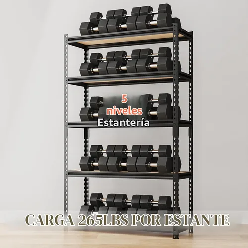 Vista 5 de Estantes de almacenamiento, estantes de garaje, estantes de metal resistentes de 5 niveles para almacenamiento, estante ajustable para cocina