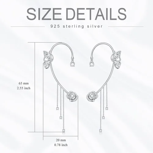 Vista 5 de Aretes de mariposa para mujer, de plata de ley, con diamantes de imitación, sin perforar, con clips de mariposa para mujer, Plata, Circonia cúbica
