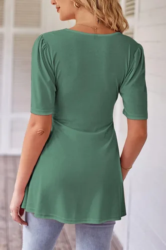 Vista 4 de LAISHEN Camisas de maternidad para mujer, manga corta, con lazo frontal, para maternidad