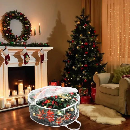 Vista 6 de Hedume Bolsa de almacenamiento para coronas, bolsa transparente de 30 x 12 pulgadas, contenedor de almacenamiento de corona de Navidad con doble