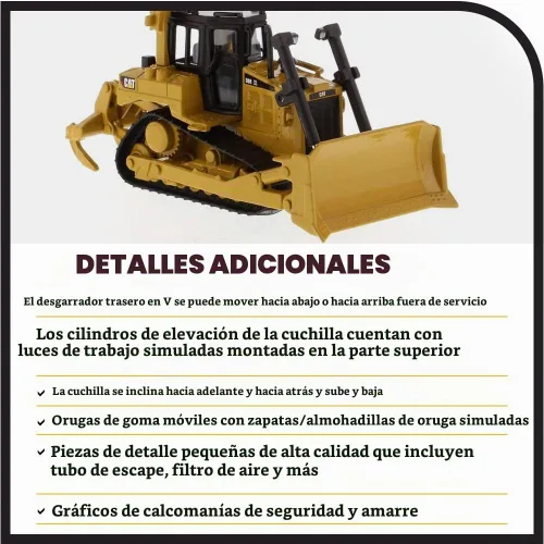 Vista 5 de Diecast Masters 1:64 Caterpillar D6R XL Bulldozer, Play & Collect Series Cat Trucks y equipo de construcción Modelo a escala 1:64