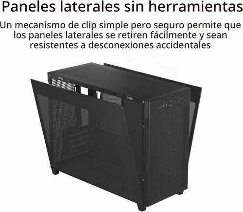 Vista 5 de Cajas de PC ASUS Prime AP201 de 33 litros Micro ATX color negro con paneles laterales sin herramientas y malla de filtro cuasi, con soporte