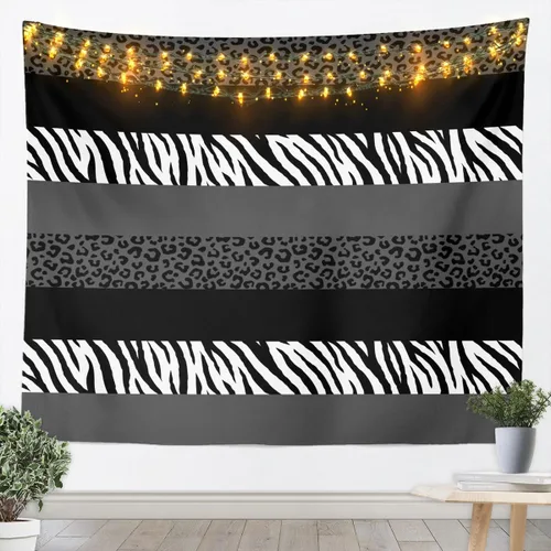 Vista 10 de Leopard Print Tapestry,Cheetah Zebra Skin Rustic Farmhouse Wall Tapestries,Girls Women Room Decor,Geometric Stripes Patchwork Chic Wall Leopard 10