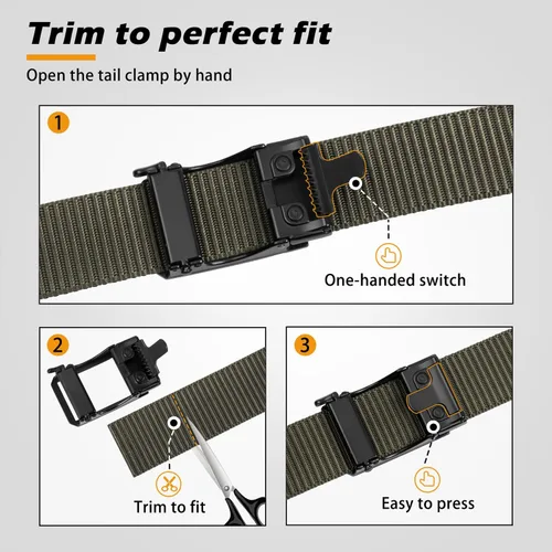 Vista 7 de JUKMO Cinturón táctico de trinquete para hombre, cinturón de trabajo de correa de nailon de 1.5" con hebilla deslizante automática, ajustable