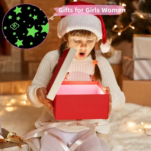 Vista 6 de Manta que brilla en la oscuridad para niñas, cumpleaños, color púrpura y rosa, luna y estrella, manta suave para niños, niñas pequeñas