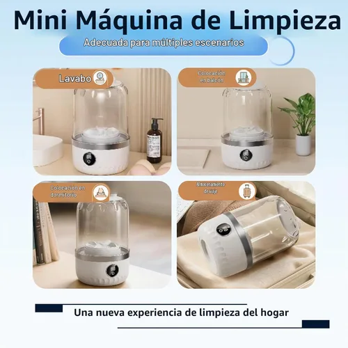Vista 5 de Mini lavadora portátil, color blanco, capacidad de 2 litros, control táctil digital, diseño compacto para ropa interior y prendas delicadas