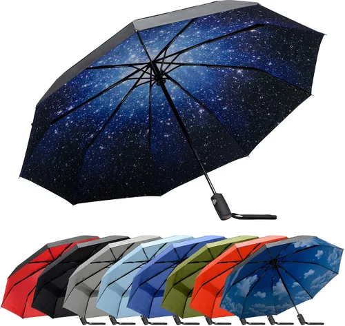 Vista 8 de RainPlus Windproof Travel Umbrella - Compact, Automatic, Folding and Portable - Umbrellas For Rain for Men and Women - Car, Backpack, Purse, Strong