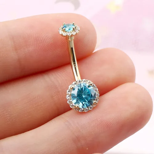 Vista 2 de Jewseen Anillo de ombligo de oro de 14 quilates con circonita cúbica brillante, piercing para el ombligo, joyería para el cuerpo