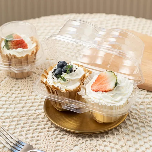 Vista 5 de Bekith 60 recipientes de plástico con 2 compartimentos para cupcakes, desechables con tapa hermética conectada, caja transparente apilable