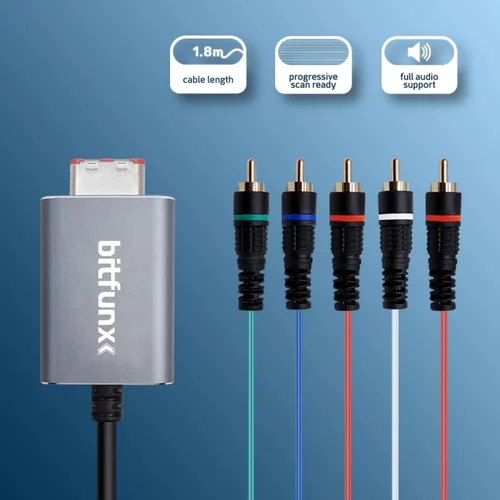 Vista 3 de BITFUNX Adaptador de cable de componentes NGC Soporta video componente (3RCA) y cable de audio (2RCA), adaptador de videojuegos Plug & Play sin