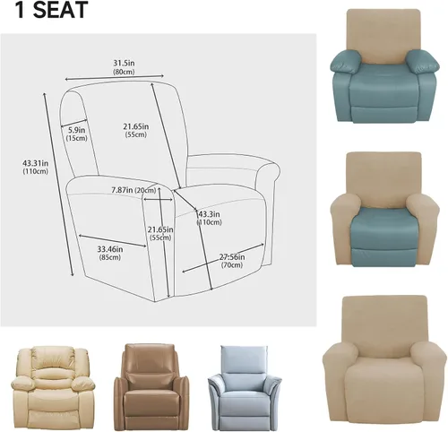 Vista 5 de vctops 4 fundas elásticas de felpilla de lujo para sillas reclinables, protector suave de muebles con parte inferior elástica para niños, gatos, Azul