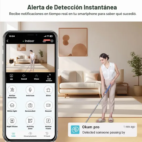 Vista 5 de EVERSECU Mini cámara de seguridad con cable para interiores 2K para el hogar, visión nocturna, cámara para mascotas con aplicación de teléfono