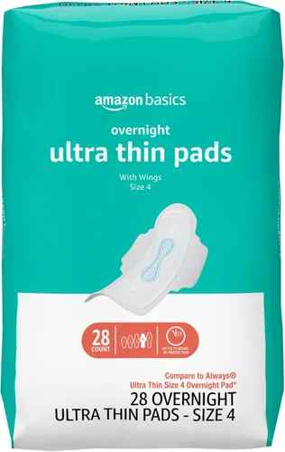 Vista 11 de Amazon Basics Almohadillas de absorción regular para mujer, ultra finas con alas flexibles, sin perfume, talla 1, 36 unidades, 1 paquete