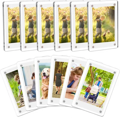 Vista 11 de Mini marco polaroid acrílico para fotos, paquete de 5 marcos magnéticos para refrigerador para pantalla de fotos Instax, transparente de doble cara