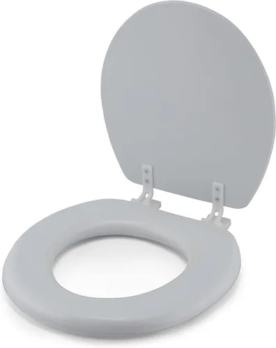 Vista 2 de J&V Textiles Asiento de inodoro redondo, suave y bordado con bisagra fácil de limpiar y cambiar, acolchado (blanco)