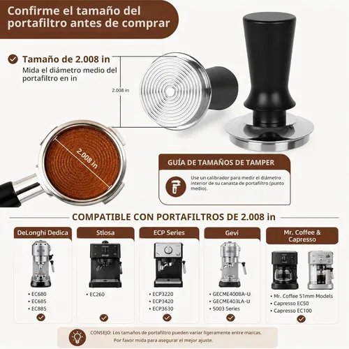 Vista 7 de Kit de Tamper de Espresso de 51 mm - Tamper de Café con Resorte, Nivelador Ajustable de Distribuidor de Espresso, Embudo Dosificador Magnético