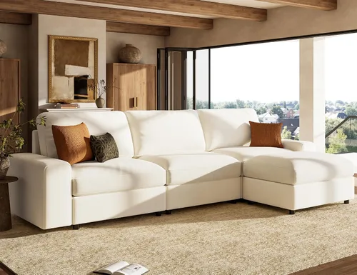 Vista 3 de Sofá modular en forma de L de gran tamaño con almacenamiento y asiento Beige