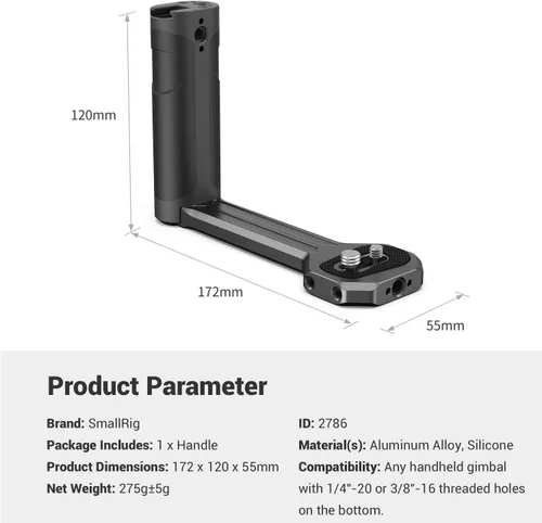Vista 6 de SmallRig Mango lateral de aluminio para DJI Ronin-S/SC/RS 2/RSC 2/RS 3/RS 3 Pro/RS 3 Mini/RS 4/RS 4 Pro y para ZHIYUN Crane 2S/2/V2 y para MOZA Air