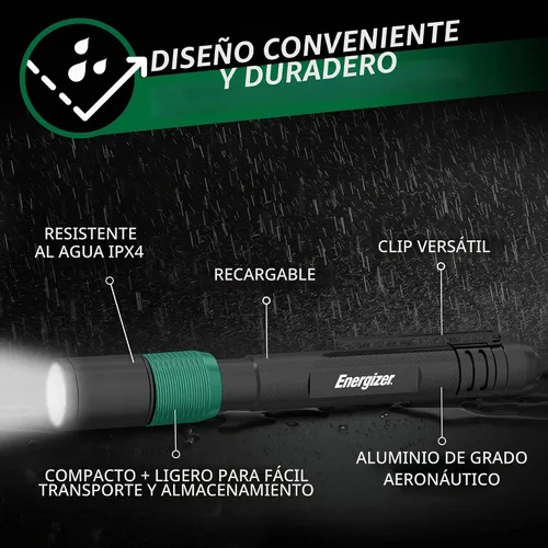 Vista 3 de Linterna de bolígrafo Energizer X-400 recargable, linterna de bolígrafo brillante resistente al agua IPX4, ligera y duradera, linterna recargable