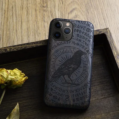 Vista 8 de Carveit Funda de madera para iPhone 11 Pro [madera natural y TPU suave negro] a prueba de golpes, protector de teléfono de madera único compatible