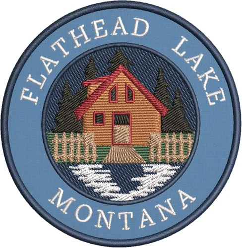 Vista 5 de Cabin by The Lake - Flathead Lake - Montana - Parche decorativo bordado de 3.5 pulgadas para planchar o coser, para vacaciones, recuerdo, viajes