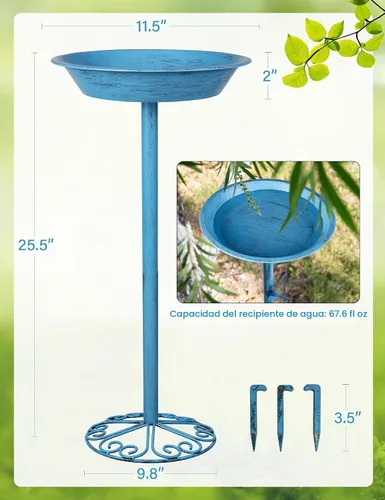 Vista 2 de Baños para pájaros para exteriores, 25.5 pulgadas de altura, comedero de Azul
