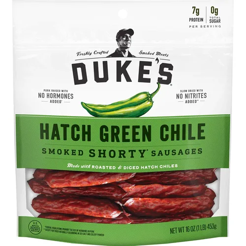Vista 4 de Duke's Hatch Green Chile and Cajun Style Andouille Smoked Shorty Sausages Bundle 16 onzas