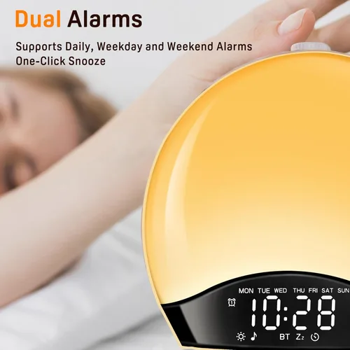 Vista 8 de JALL Reloj despertador Sunrise para dormitorios con máquina de sonido de ruido blanco, despertador de luz despertador para personas que duermen