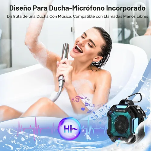 Vista 8 de Altavoz Bluetooth para Ducha, Altavoces Bluetooth Portátiles IPX7 Impermeables para Ducha Inalámbricos, Altavoz al Aire Libre con Luces