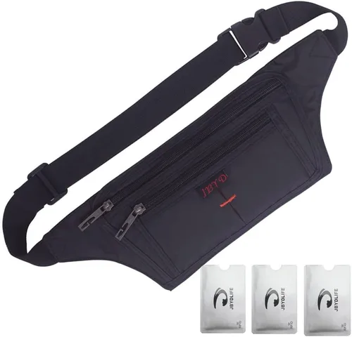 Vista 59 de Bolsa de cintura ultrafino con ranuras c/visualización para tarjeta de crédito, para deportes, aire libre, correr, caminar, viajes.