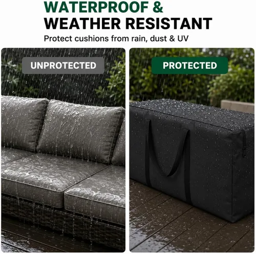 Vista 4 de Bolsa de almacenamiento para cojines 420D impermeable de 68 pulgadas de largo, rectangular, para exteriores, bolsa de almacenamiento para cojines
