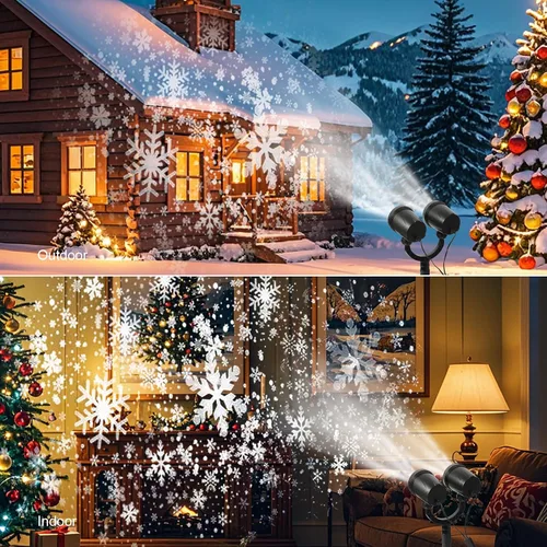 Vista 3 de Decoraciones Navideñas para Exteriores, Luces Proyector de Copos de Nieve de Doble Cabeza de Navidad, Luces Proyector de Navidad IP65 Impermeables