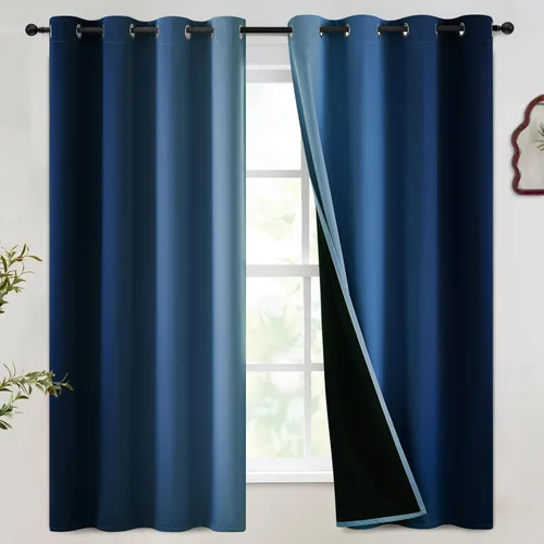 Vista 29 de SimpleHome Cortinas degradadas degradadas para oscurecer la habitación de 36 pulgadas de largo para dormitorio, con ojales y bloqueo de luz Negro