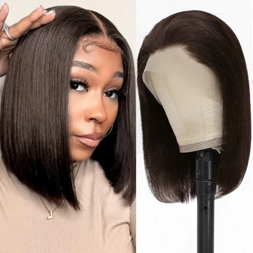 Vista 20 de UTIDE Peluca de cabello humano lacio de 5 x 5 pulgadas, peluca frontal de encaje frontal transparente HD de 150 %, peluca frontal corta y recta de 5