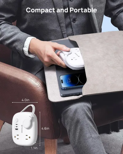 Vista 7 de TROND Cable de extensión corto – Regleta de alimentación de enchufe plano con 3 salidas de CA y 2 puertos USB C y 1 USB A, regleta de alimentación