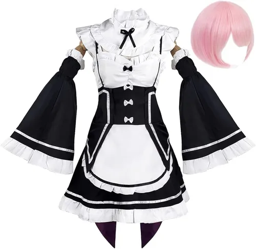 Vista 2 de Okazaki Rem Ram Re Zero - Disfraz de sirvienta con peluca